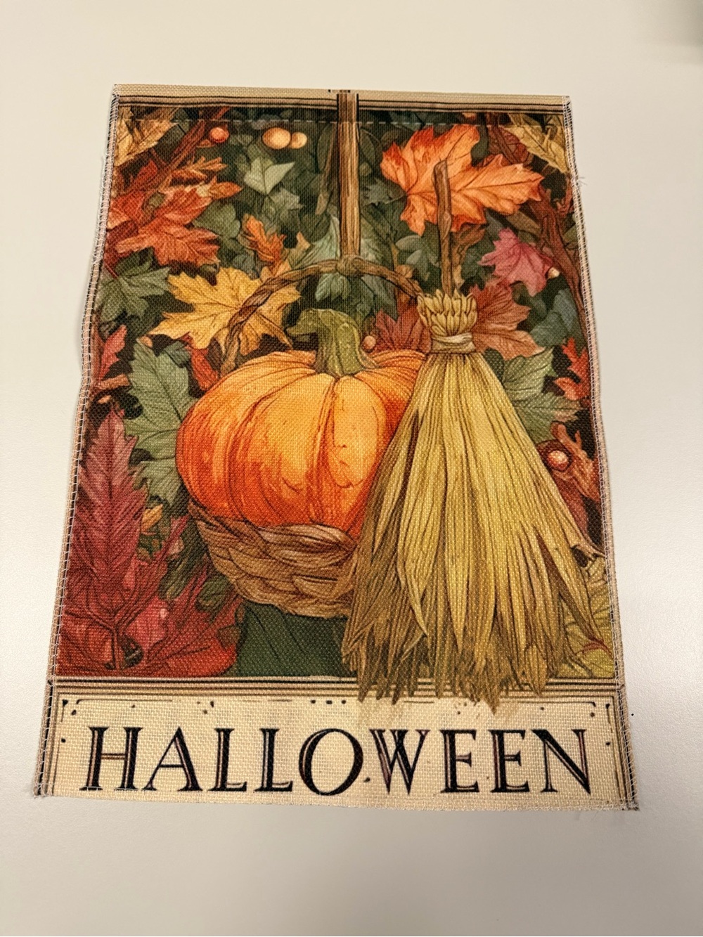 Autumn Pumpkin & Broom Halloween Garden Flag #000